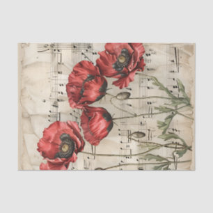 Lovely red poppies vintage music sheet ephemera