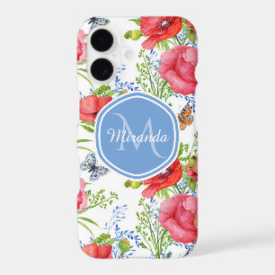 Lovely Red Poppies With Blue Butterflies and Name