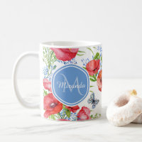 Lovely Red Poppies With Blue Butterflies and Name