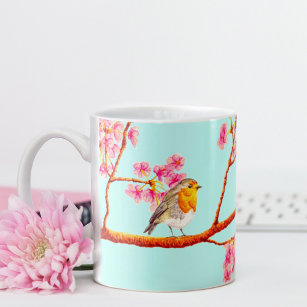 Lovely Red Robin Spring floral Blossoms Coffee Mug