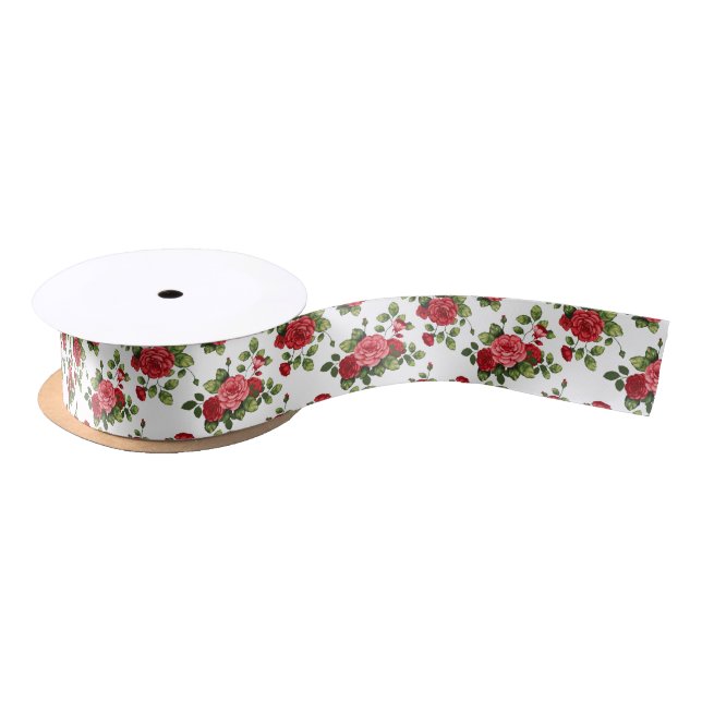 Lovely Red Rose Bouquet Satin Ribbon (Spool)
