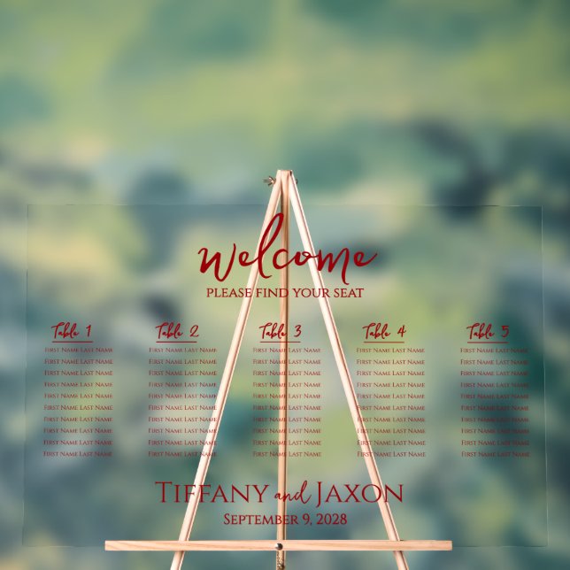 Lovely Red Small Wedding Acrylic Seating Chart (Neutral)