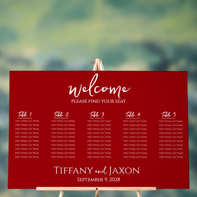 Lovely Red Small Wedding Acrylic Seating Chart (Neutral)
