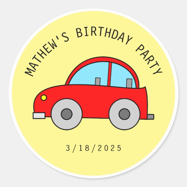 Lovely Red Toy Car Vehicle Birthday Celebration  Classic Round Sticker (Front)