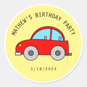 Lovely Red Toy Car Vehicle Birthday Celebration  Classic Round Sticker