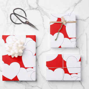 Lovely Red Wrapping Paper With Big White Hearts 