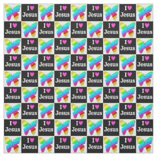 LOVELY RELIGIOUS I LOVE JESUS BUTTERFLY FABRIC