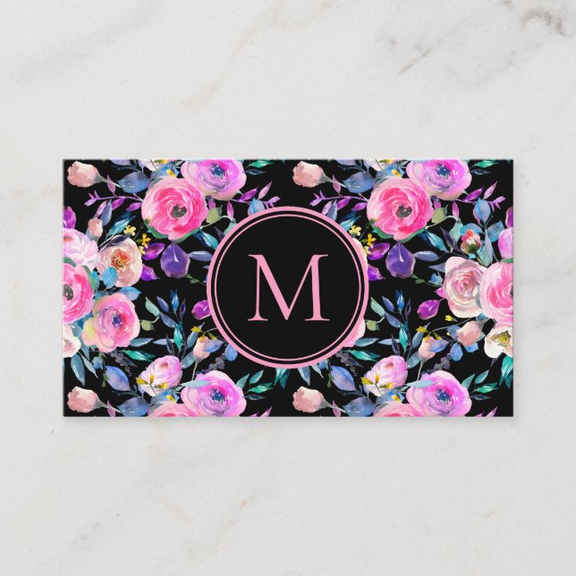 Lovely Romantic Pink Floral Water Colour Business Card (Front)