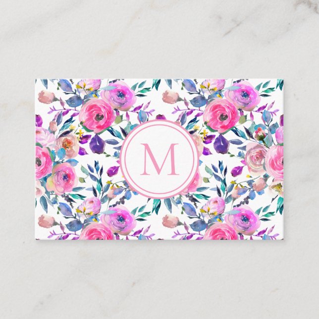 Lovely Romantic Pink Floral Water Colour Business Card (Front)