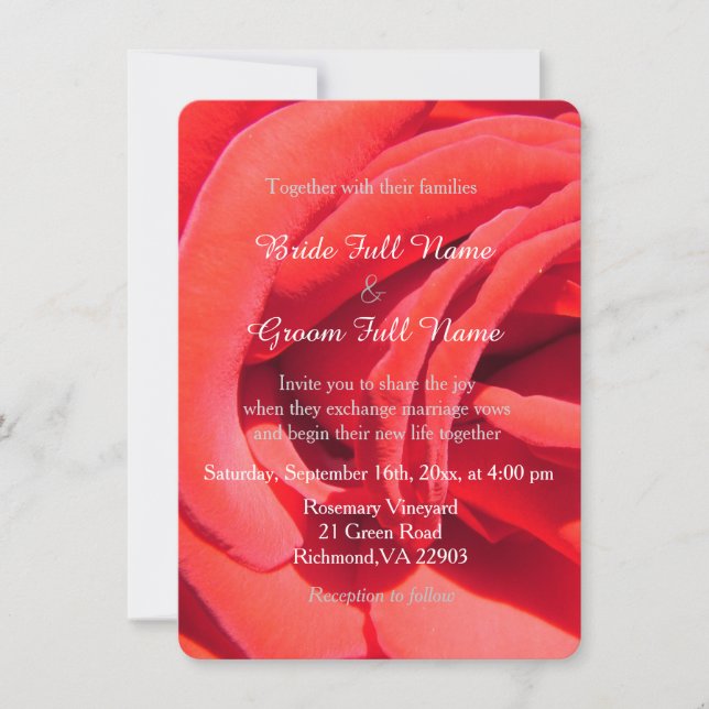 Lovely romantic red rose flower  wedding invitation (Front)