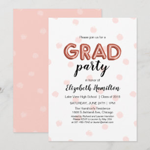 Lovely Rose Gold Balloon Letters Grad Party Invitation