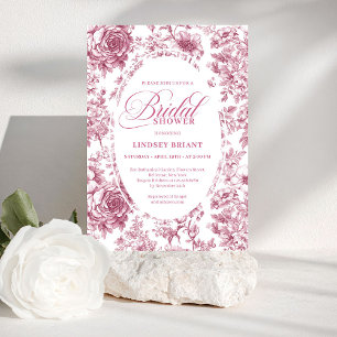 Lovely Rose Gold Toile Floral Bridal Shower Invite