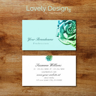 Lovely Rose on Plain Teal White Simple Business Card