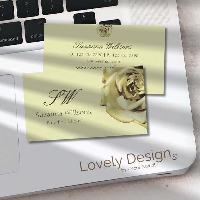 Lovely Rose Plain Pastel Beige with Initials Business Card (Creator Uploaded)