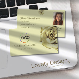 Lovely Rose Plain Pastel Beige with Logo and Photo Business Card