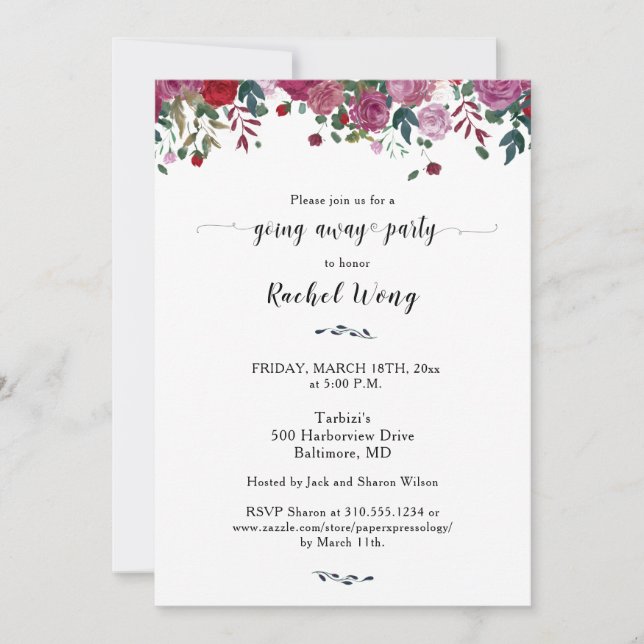 Lovely Roses Floral Moving Going Away Party Photo  Invitation (Front)