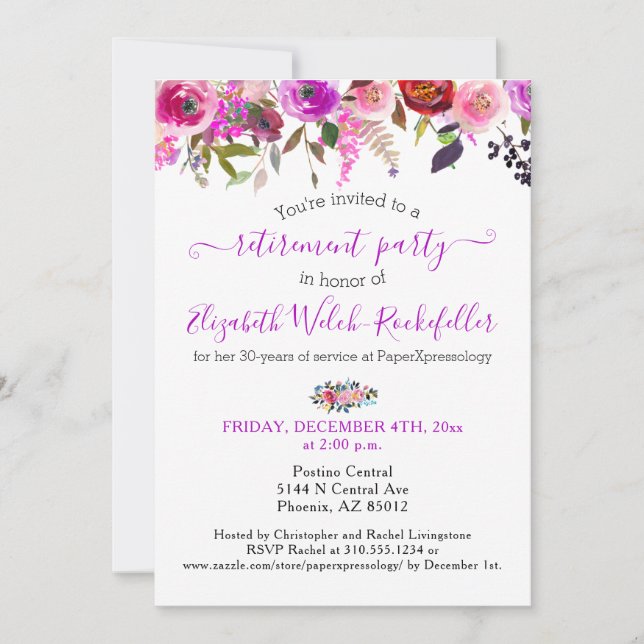 Lovely Roses Floral Retirement Party Photo Invitation (Front)