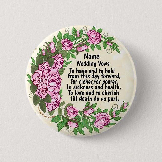 Lovely Roses Wedding Vows  pin button (Front)