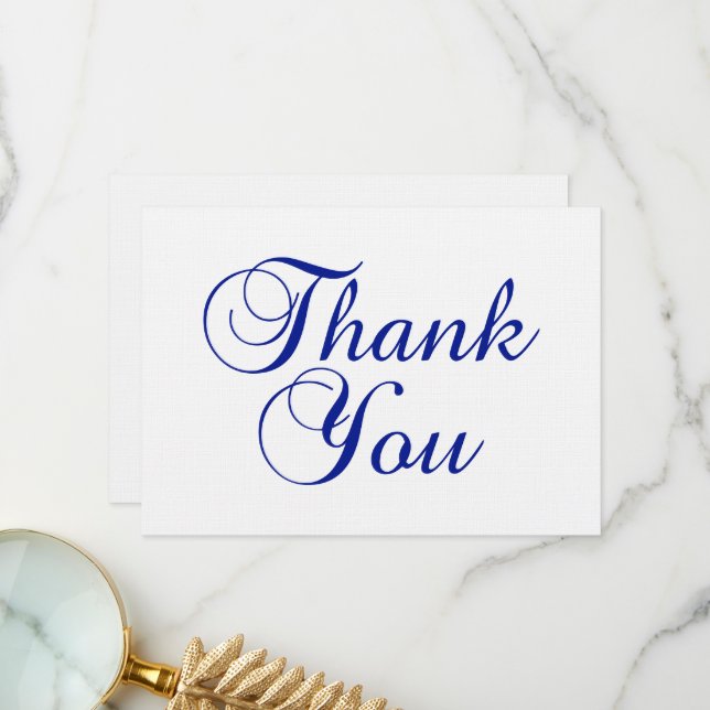 Lovely Royal Blue Calligraphy Script Thank You Card (Front/Back In Situ)