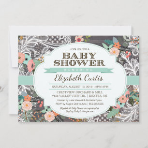 Lovely Rustic Floral & Lace Boho Baby Shower Invitation