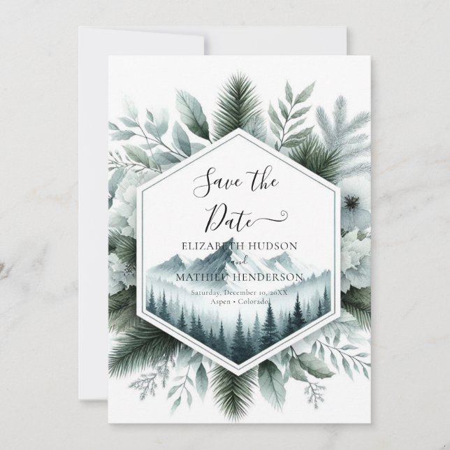Lovely Rustic Mountain Wedding Save The Date (Front)