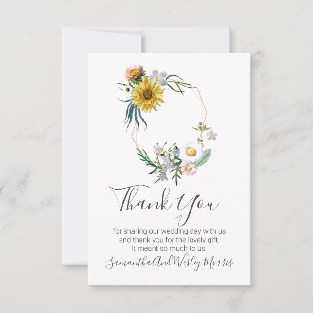 Lovely Rustic Wildflower Circle Wedding Thank You (Front)