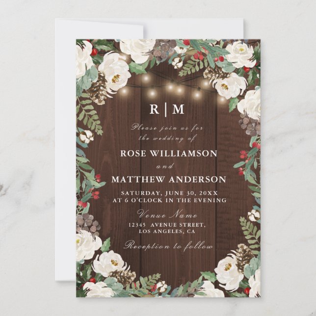 Lovely rustic winter wedding invitation (Front)
