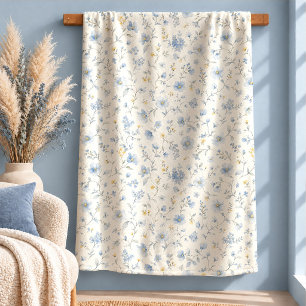 Lovely Sage Blue Cottagecore Wild Flowers Blanket
