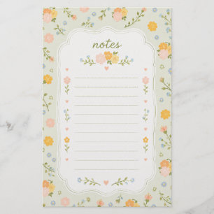 Lovely Sage Green Floral Lined Stationery Paper