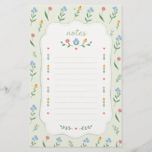 Lovely Sage Green Wildflower Lined Stationery Pape