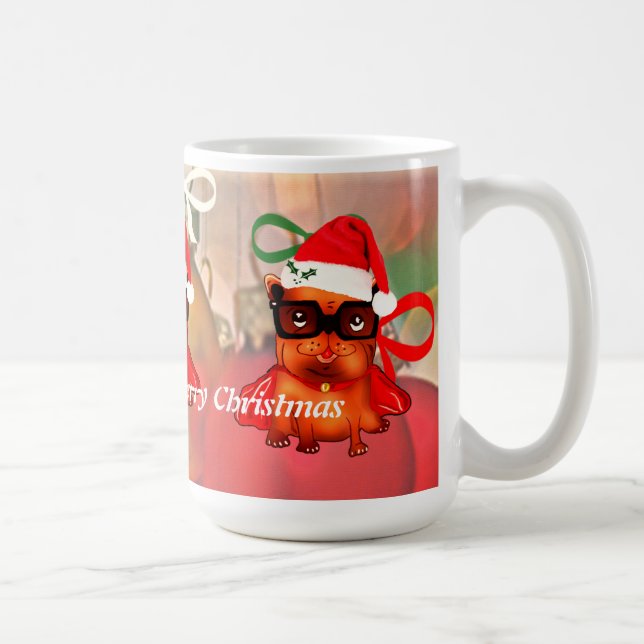 Lovely santa bulldog with santa hat coffee mug (Right)