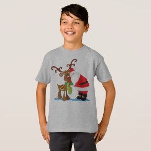 Lovely Santa Claus and Reindeer Tagless Shirt
