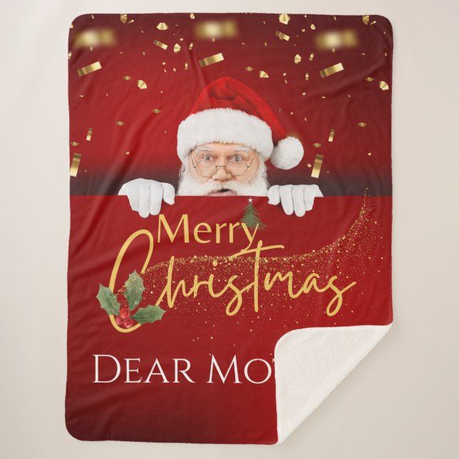 Lovely Santa Claus Merry Christmas Custom Text Sherpa Blanket (Front)