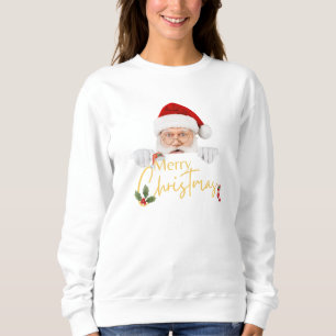 Lovely Santa Claus Merry Christmas White Lady Sweatshirt