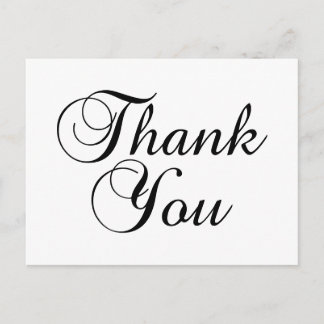 Lovely Script Black and White Thank You Postcard