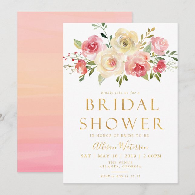 lovely script Bridal shower invitation card (Front/Back)