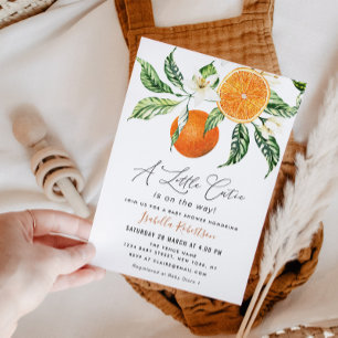 lovely script citrus oranges baby shower invitation