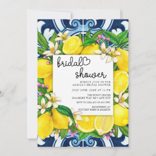 Lovely Script Heart Lemon Bridal Shower Invitation