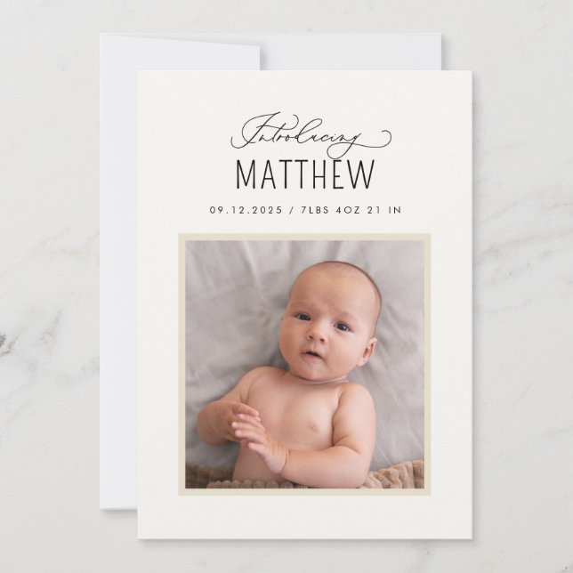 Lovely Script Introducing Birth Photo Announcement (Front)