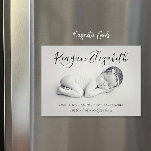 Lovely Script Magnetic Photo Birth Announcement