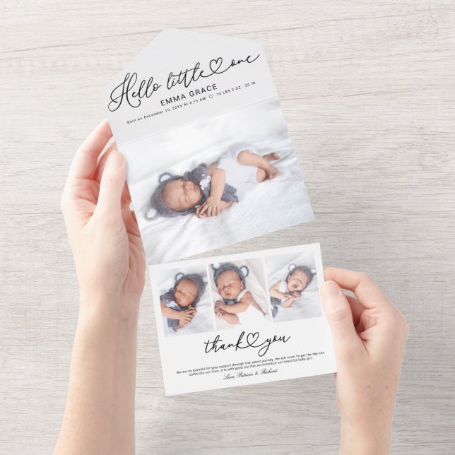 Lovely Script Photo Birth Announcement Cards (Tearaway)