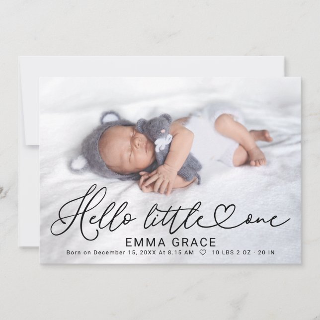 Lovely Script Photo Birth Announcement Cards (Front)
