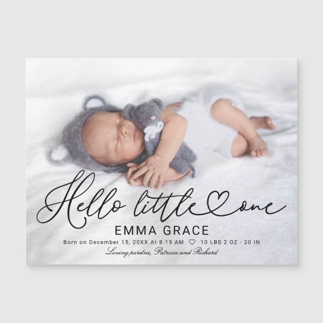 Lovely Script Photo Birth Announcement Cards (Front)