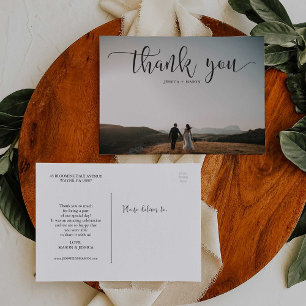 Lovely Script Photo Wedding Thank You Postcard