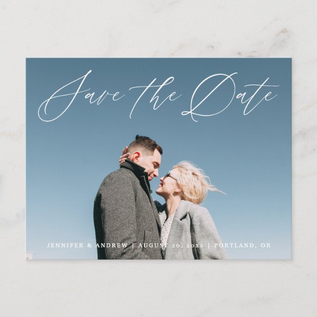 Lovely Script | Save The Date Photo Announcement Postcard (Front)