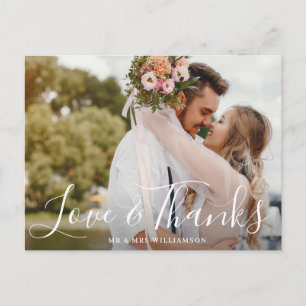 lovely script Thank you wedding photo card