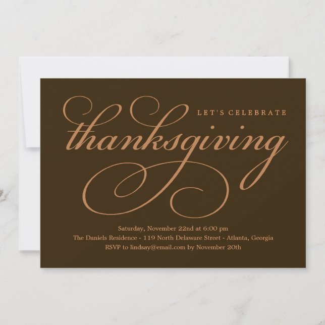 Lovely Script Thanksgiving Dinner Invitation (Front)