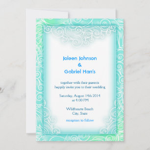 Lovely Seafoam Aqua Mint and White Beach Wedding Invitation
