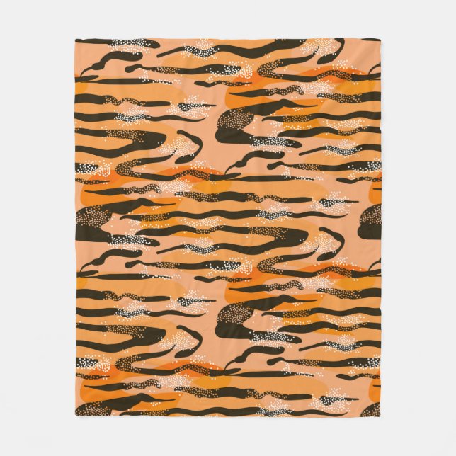 Lovely seamless tiger pattern,  peach colour fleece blanket (Front)
