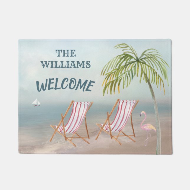 Lovely Serene Watercolor Beach Scene  Doormat (Front)